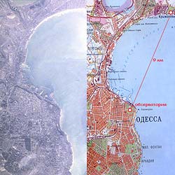 Вид на Одесский залив с космоса и карта базиса  Обсерватория-Крыжановка